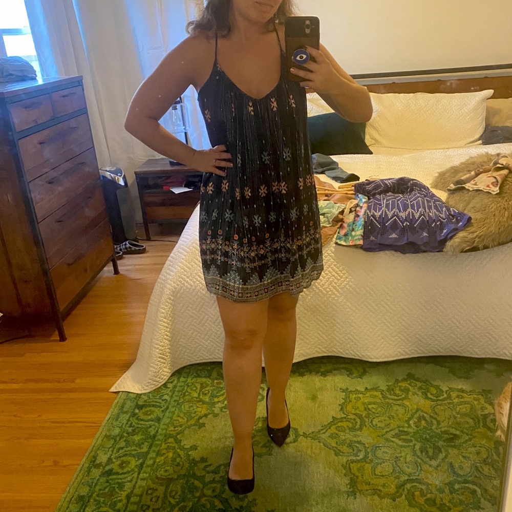 Joie Silk Navy Silver Metallic Boho Dress